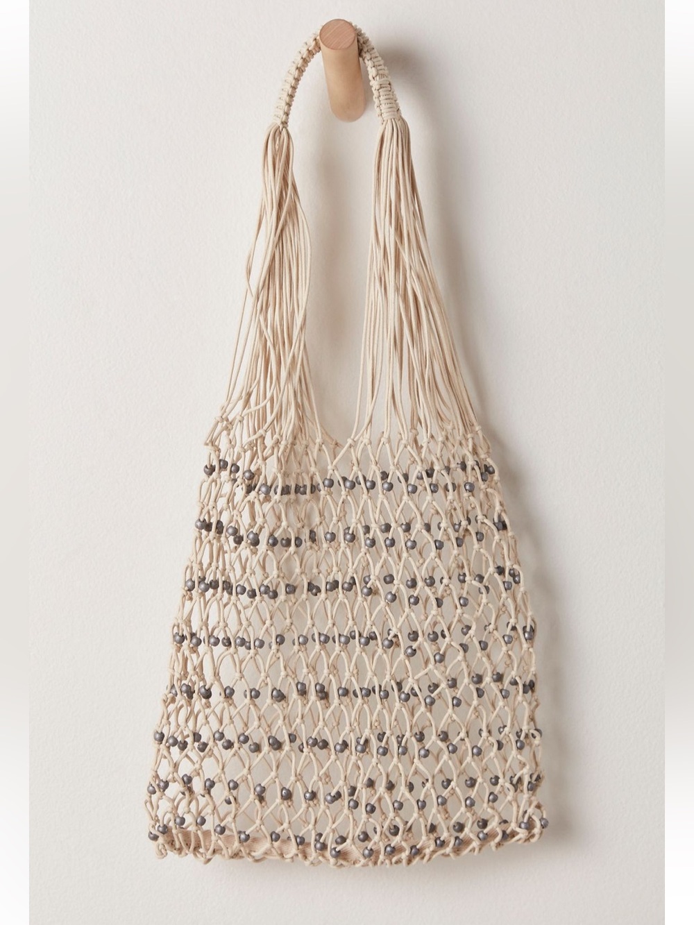 Free People Wishing Well Beaded Tote Beach Market Crochet Macrame Pool Bag - Picture 4 of 6